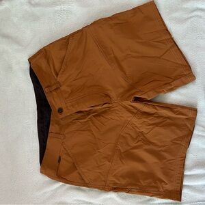 Kuhl, 36, orange/yellow, 8” inseam, hiking shorts